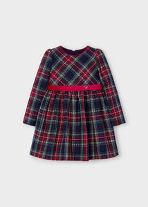 (A) Girl Checked Dress with Velvet Band