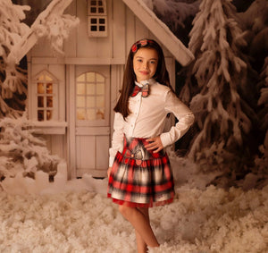 DAGA AW24 -GIRLS RED NOT ONLY CHRISTMAS - RED 3PC SET SHIRT , SKIRT AND CARDIGAN
