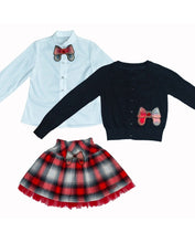 Load image into Gallery viewer, DAGA AW24 -GIRLS RED NOT ONLY CHRISTMAS - RED 3PC SET SHIRT , SKIRT AND CARDIGAN
