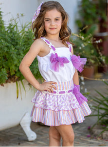 BABINE SS25 - GIRL'S LILAC MELONS PRINT SKIRT AND MATCHING BLOUSE