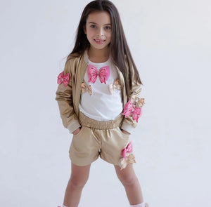 DAGA AW24- GIRLS PRETTY IN PINK - GOLD 3PC JACKET , SHORTS , T-SHIRT