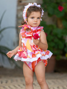 BABINE SS25 - CORAL & ORANGE ABSTRACT BABY ROMPER