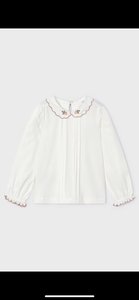 (G) Girl Checked Skirt with Bow and Embroidered Blouse