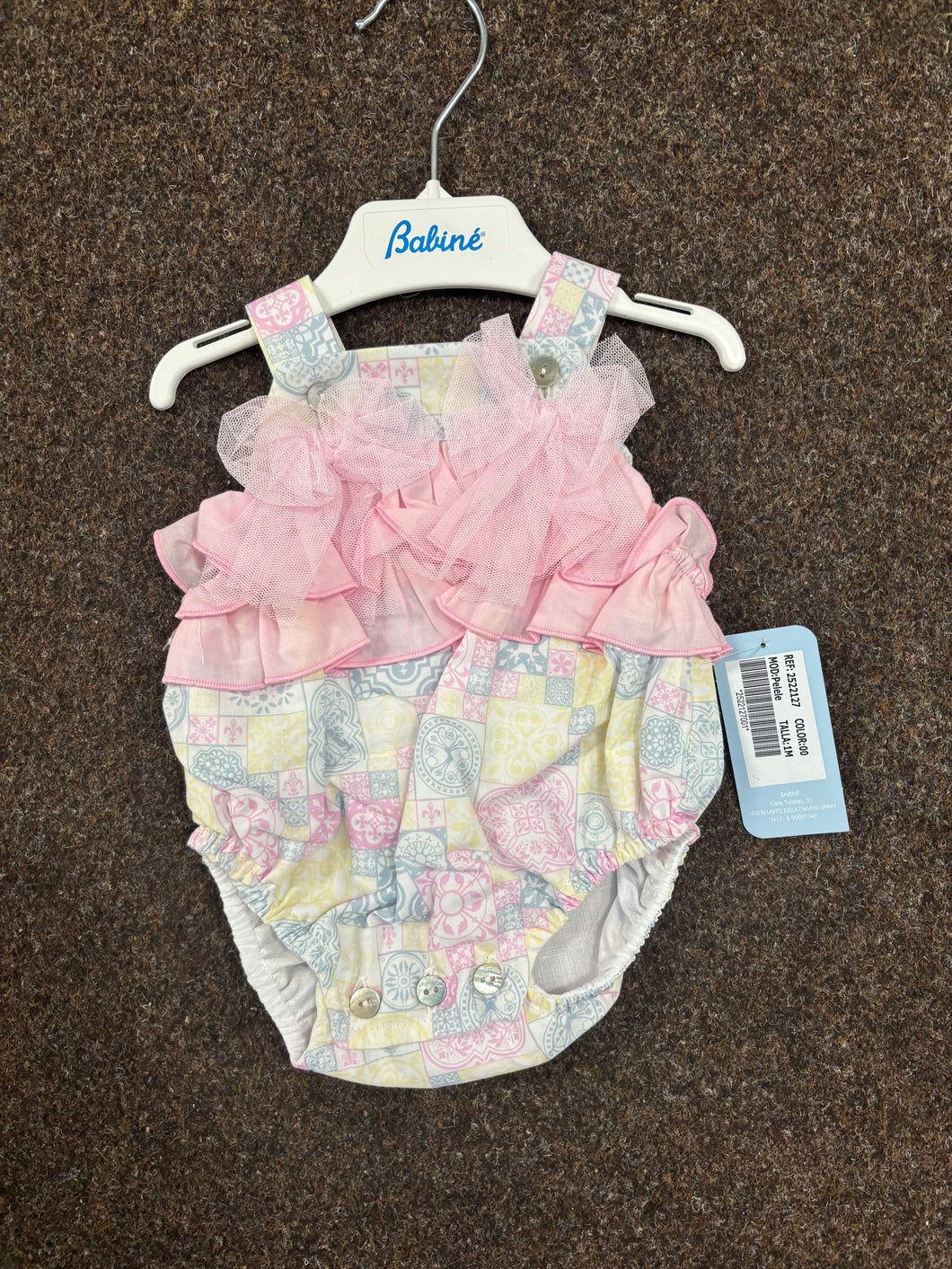 BABINE SS25 - GIRL'S PASTEL TILE PINK & LILAC PRINT ROMPER